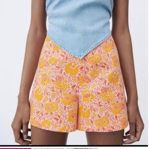 NWT Zara Pink & Orange Floral High Waist Shorts